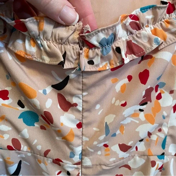 NWT Lulus Lost + Wander Santa Rosa Printed Ruffled Dress Blush Pink L Large - Picture 8 of 10